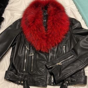 Zara genuine leather jacket with genuine removable fox fur trim